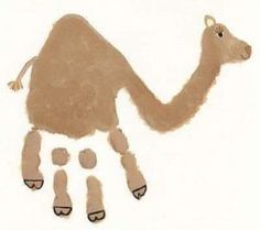 a drawing of a camel with four legs and three feet in the shape of a hand