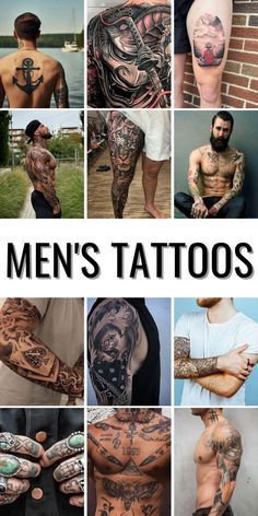 men's tattoos are shown in this collage