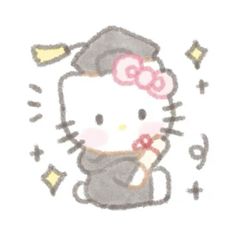 a drawing of a hello kitty holding a baseball bat and wearing a bow on her head