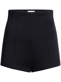 black satin finish dart detailing seam detailing high-waisted thigh-high concealed side zip fastening two rear welt pockets Satin Dress Long, Versace Outfit, Cotton Poplin Shirt, Mid Length Skirts, Mini Shorts, Poplin Shirt, Shorts Black, Clothing For Women, Thigh Highs