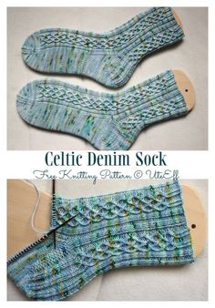 the knitting pattern for celtic denim sock is shown