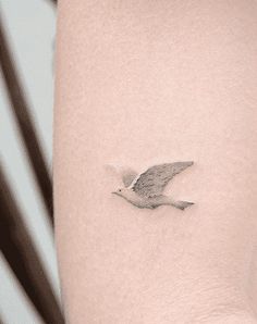 a small bird tattoo on the right thigh