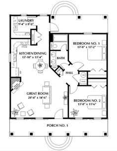 a floor plan for a small house with two bedroom and an attached living room area