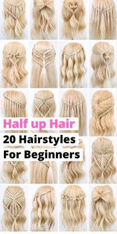 20 half up hairstyles for beginners! Easy step by step video showing you how to do these hairstyles from start to finish! Half Up Hairstyles, Very Easy Hairstyles, Hairstyle Girl, Edgy Haircuts, Easy Bun Hairstyles