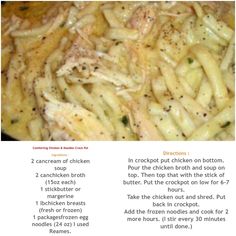 the recipe for chicken and noodles is shown in an image above it's caption