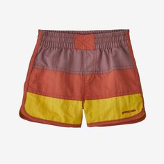 Our fun, color-blocked, baby-sized boardshorts are made of quick-drying 100% recycled nylon with a durable water repellent (DWR) finish made without perfluorinated chemicals (PFCs/PFAS) for comfort in and out of the water. They have a soft elasticized waistband for easy on/off. Inseam is 2. Playful Multicolor Sports Shorts, Playful Sports Bottoms For Beach Season, Playful Swim Trunks For Summer Sports, Playful Outdoor Swimwear With Upf 50+, Casual Color Block Athletic Shorts For Summer, Multicolor Summer Outdoor Shorts, Orange Color Block Bottoms For Summer, Summer Orange Color Block Bottoms, Sporty Color Block Swim Trunks