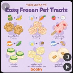 an illustrated guide to easy frozen pet treats for dogs and cats with instructions on how to use them