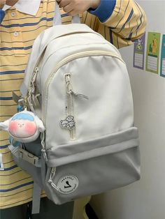 UAKISS - Women Backpack Korean Fashion Travel Bag Zipper High Capacity Notebook Harajuku Laptop Kawaii Teenagers Aesthetic School Bags PS: Send a bead chain to the dog Size: height 40 width 30cm, can hold 14-inch laptop Material: Polyester Harajuku Style Large Capacity White Shoulder Bag, White Harajuku Shoulder Bag With Large Capacity, White Harajuku Style Shoulder Bag With Large Capacity, White Harajuku Backpack For Back To School, White Harajuku Style Backpack For Back To School, Back To School Harajuku Style White Backpack, White Harajuku Backpack With Large Capacity, White Harajuku Backpack For Students, White Kawaii Shoulder Bag For Students