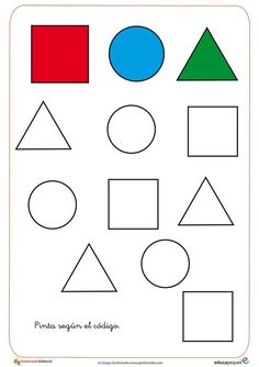 a printable worksheet with different shapes and colors for kids to color on