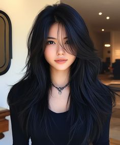 Elegant Feathered Layers with Dark Fall Hair Colors Asian 💇‍♀️ Long Hair Layers Side Bangs, Long Dark Hair With Layers, Hairstyles For Asian Hair, Hair Colors Asian, Asian Hair Trends, Feathered Layers, Dark Fall Hair Colors, Dark Fall Hair, Hair Color Asian