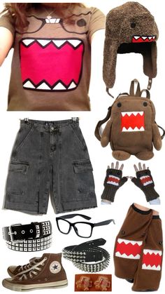 Scene Domo Outfit, Emo Clothing Drawing, Domo Clothes, Alt Pjs, Masculine Scene Outfits, Scene Winter Outfits, Domo Outfit, Cartoon Outfits Ideas, Winter Emo Outfits