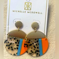 Haven Earring Acrylic With Black Dot Pattern With Orange And Blue -Gold Accents 2” L Nwt Casual Orange Earrings, Trendy Orange Round Earrings, Unique Nails, Black Dots, Acrylic Earrings, Dots Pattern, Gold Accents, Blue Orange, Blue Gold