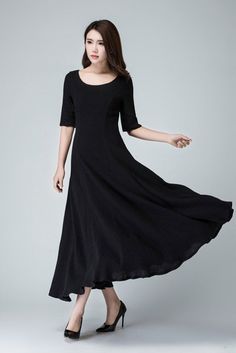 "The black linen dress is designed in A line shape, fit and flare, the linen dress can show your prefect body shape, do not miss the summer dress. The A line dress open by side zipper, open by side zipper. The linen summer dress has no waistband, it not fit waist dress. DETAILS: * Linen blend * 50% linen , 50% cotton blend * Round collar * Fitted waist * 3/4 sleeve * A line style * Ankle length * Side zip closure * Suitable for summer * Wash by hand or machine with cold water, Ironing after dry Elegant Linen A-line Maxi Dress, Fitted Linen A-line Maxi Dress, Black A-line Linen Summer Dress, Fitted A-line Linen Maxi Dress, Elegant A-line Linen Maxi Dress, Elegant Black Linen Maxi Dress, Black Linen Dress Outfit, Fit And Flare Dress Long, Linen Dress Outfit