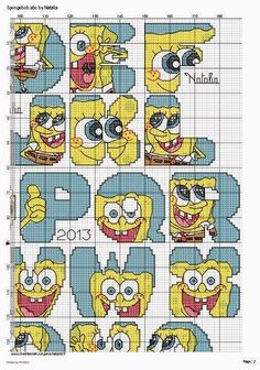 a cross stitch pattern with the faces of cartoon characters in different sizes and colors on it