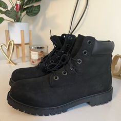 These Aren’t Brand New But They Are In Excellent Condition. Worn Maybe 2-3 Times And Never In Bad Weather. Don’t Come With A Box. Casual Timberland Boots For Streetwear, Tim Boots, Black Timbs, Tims Boots, Timberland Boots Black, Timberland Black, Timberland Kids, Black Timberlands, Timberlands Shoes