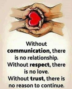 two hands holding a red heart with the words without communication, there is no relationship