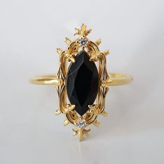 Milan Cathedral, Gothic Engagement Ring, Black Onyx Engagement Ring, Dream Engagement Rings, Black Onyx Ring, Jewelry Lookbook, Pretty Rings, Onyx Ring, Ring Band