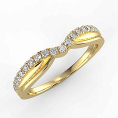 a yellow gold wedding ring with two rows of diamonds on the top and bottom band