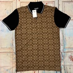 Brand New Armpit To Armpit 23 Coach With Tags Designer Brown Collared Top, Designer Collared Brown Top, Classic Fitted Polo Shirt With Graphic Print, Casual Cotton Coach Tops, Polo Shirt Embroidery, Coach Loafers, Men Polo Shirt, Coach Shirts, Coach Sneakers