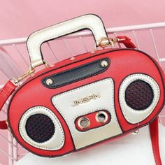 Radio Shoulder Bag Materialleather Red Handheld Portable Shoulder Bag, Red Portable Handheld Shoulder Bag, Red Shoulder Satchel Bag, Red Travel Satchel, Red Rectangular Faux Leather Bag, Large Capacity Red Faux Leather Bag, Red Faux Leather Travel Bag, Trendy Portable Leather Box Bag, Retro Leather Shoulder Bag For Party