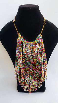 summer choker necklace Multicolored African Jewelry handmade Adjustable Multicolor Bib Necklaces With Colorful Beads, Adjustable Multicolor Bohemian Bib Necklace, Adjustable Multicolor Beaded Bib Necklace, Bohemian Multicolor Bib Necklace With Large Beads, Adjustable Multicolor Bib Necklaces For Festivals, Multicolor Large Beads Bib Necklace For Festivals, Multicolor Beaded Chain Bib Necklace For Festival, Festival Multicolor Bib Necklace With Large Beads, Multicolor Festival Beads Choker