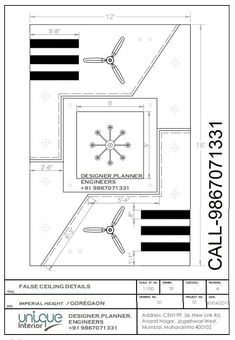 the floor plan for an office building with two floors and three ceiling fans, which are also