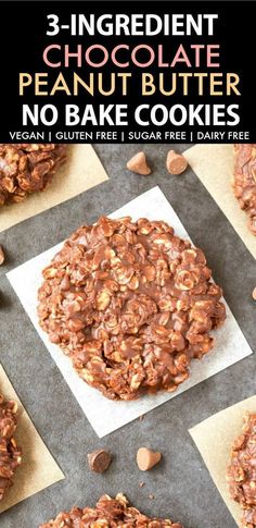 three ingredient chocolate peanut butter no bake cookies