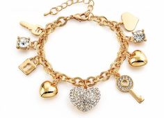 Fashion Gold Plated Charm Bracelet Gold Metal Bracelets For Valentine's Day, Gold Metal Chain Bracelet For Valentine's Day, Gold-tone Bracelets With Heart Charm As A Gift, Gold Heart Bracelet With Charms, Valentine's Day Gold Charm Bracelet With Heart Charm, Gold-plated Charm Bracelet For Valentine's Day, Gold Plated Charm Bracelet For Valentine's Day, Valentine's Day Gold-plated Charm Bracelet, Valentine's Day Gold Plated Charm Bracelet