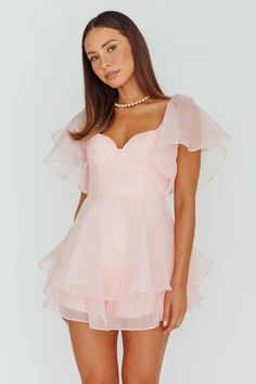 Shop the Aphrodite Angel Sleeve Layered Romper Pink | Selfie Leslie Angel Sleeve, Aphrodite, Bridal Shower Theme, Special Occasion, Halloween Costumes, Bridal Shower, Angel, Rompers, Dresses