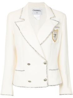 Shop white Chanel Pre-Owned 2005 double-breasted jacket with Express Delivery - Farfetch Embroidered Coat, Chanel Dress, Chanel Cruise, Chanel Jacket, Chanel Couture, Designer Baby, Diane Kruger, Shopping Chanel, Chanel Vintage