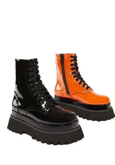 Trickz N' Treatz | Color Me Haunted Mismatched Boots Costume Store, Dr. Martens Boots, Halloween Outfits, Orange Black, Black Boots, Combat Boots, Color Blocking, Vegan Leather, Color Me