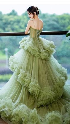 Tiered Formal Dress, Prom Dress Green, Tulle Long Dress, Green Formal Dresses, Green Evening Dress, A Line Prom Dress, Green Tulle, A Line Prom Dresses