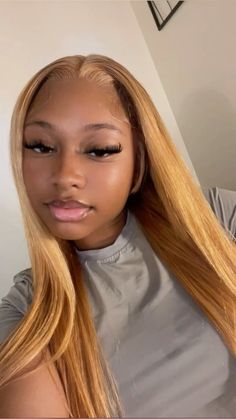 honey blonde wig, follow for more 💗 Brown Honey Blonde Hair, Honey Blond Wigs Black Women, Honey Blonde Hair On Black Women Side Part, Honey Blonde Shoulder Length Hair, Chinese Blonde Hair, Honey Blonde Closure Sew In, Honey Blonde Hair Ponytail, Honey Blonde Hair Brown Skin, Honey Blonde Hair Dark Skin