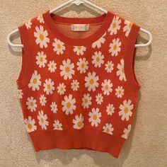 Nwot Size Medium Altar’d State Orange Daisy, Altard State, Knit Crop Top, Altar'd State, Knit Crop, Orange White, Color Orange, Daisy, Crop Top