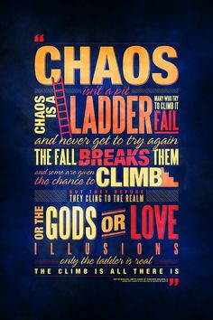 a poster with the words chaos and ladders in different languages on it, against a dark blue background