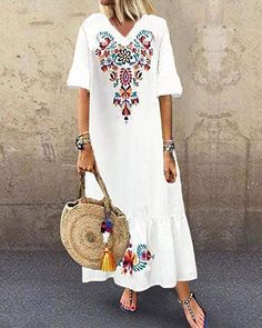 casual printed v neck short sleeve plus size maxi dress p261226 Women Kurti, Looks Country, Estilo Hippie, Short Sleeve Dress Shirt, Short Sleeve Maxi Dresses, Beach Maxi Dress, Plus Size Maxi, Short Sleeve Pattern, Short Sleeve Pullover