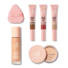 Glow All Out - Halo Glow Makeup Bundle | e.l.f. Cosmetics Elf Putty Blush Maldives, Elf Halo Glow Setting Powder, Elf Halo Glow Blush, Stitch Room, Halo Glow, Glow Makeup, Blush Beauty, Dewy Makeup, Smink Inspiration