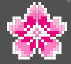 an image of a pixellated flower on a gray background with pink and white squares