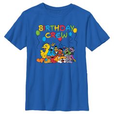 We can tell you how to get to Sesame Street and look good doing it, with these adorable designs for the whole family from the iconic, long-running children's series Sesame Street! Step onto Sesame Street with this officially licensed Boys' Birthday Crew Graphic T-Shirt featuring Big Bird, Little Bird, Cookie Monster, Bert and Ernie, Grover, Oscar the Grouch, Count von Count, Zoe, Elmo, Barkley, and Abby Cadabby with multicolored balloons and the phrase: "Birthday Crew" across the top. Bring joy Funny Blue T-shirt For Birthday, Count Von Count, Street Apparel, Bert And Ernie, Abby Cadabby, Bert & Ernie, Trending Graphic Tees, Oscar The Grouch, Sesame Street Birthday