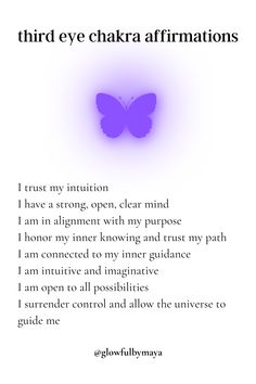 third eye chakra affirmations by glowfulbymaya [positivity grateful motivational happiness self love spirituality] 3rd Eye Affirmations, Third Eye Chakra Healing Affirmations, Third Eye Thoughts Quotes, Spiritual Growth Affirmations, Daily Affirmations For Each Chakra, Third Party Removal Affirmations, Evil Eye Affirmation, Third Eye Affirmations, Spiritual Information