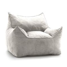 a large gray bean bag chair with two pillows on the bottom and one pillow in the middle