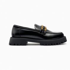 Nwt. Zara Black Embellishes Track-Sole Flat Loafers With A Shiny Finish, Raised Vamp And Penny Strap With Metallic Embellished Detail, Track Sole. Sole Height: 4 Cm. / 1.5″. Airfit. Flexible Technical Latex Foam Insole, Designed To Offer Greater Comfort. Size 6,5. 8. Ref. 1506/010. Sh23 Chic Zara Loafers For Office, Elegant Zara Loafers For Office, Zara Slip-on Loafers For Work, Zara Round Toe Loafers For Work, Zara Elegant Loafers With Round Toe, Zara Formal Loafers With Round Toe, Zara Formal Loafers With Flat Heel, Zara Formal Round Toe Loafers, Elegant Black Zara Loafers