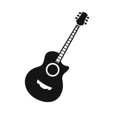 a black and white guitar with a smile on it's face, against a white background