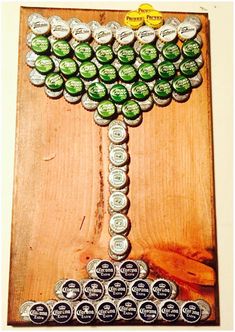 a tree made out of beer bottle caps