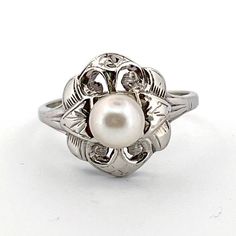 Vintage 14k Solid White Gold Art Deco 6.3mm Pearl Ring. 3.41 Grams Pearl Is 3.41mm Art Deco Ring 14k Gold Size 8 (Can Be Sized Up Or Down By Any Jeweler) Antique Ring, Gold Art Deco, Deco Ring, Natural Pearl, Gold Art, Art Deco Ring, Antique Rings, Natural Pearls, Pearl Ring