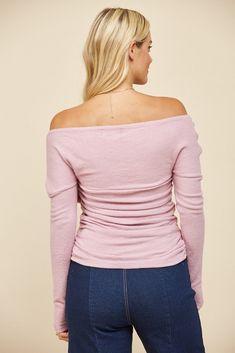 BRUSHED KNIT OFF SHOULDER RUCHED TOP Brand: Wisteria Lane Style: W1500TA Fabric: 83% RAYON, 13% POLYESTER, 4% SPANDEX Details: BRUSHED KNIT OFF SHOULDER RUCHED TOP MADE IN USA Trendy Long Sleeve Off-shoulder Top For Brunch, Casual Soft Knit Off-shoulder Tops, Casual Off-shoulder Soft Knit Top, Versatile Purple Top For Spring, Pink Long Sleeve Off-shoulder Top For Spring, Chic Off-shoulder Top For Spring, Fall Brunch Off-shoulder Top, Pink Off-shoulder Top For Brunch, Fitted Mauve Top For Fall