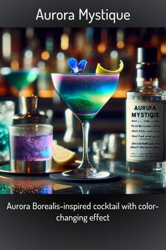 an ad for aurora mystice, featuring a colorful cocktail