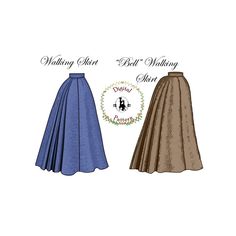 two skirts are shown side by side, one is blue and the other has brown