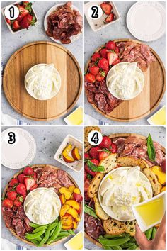 the steps to make a pizza with cheese and strawberries on it, including toppings