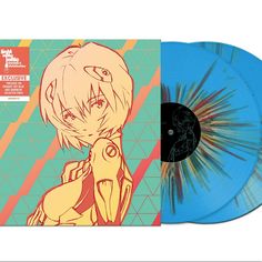 a blue vinyl record with an anime character on it